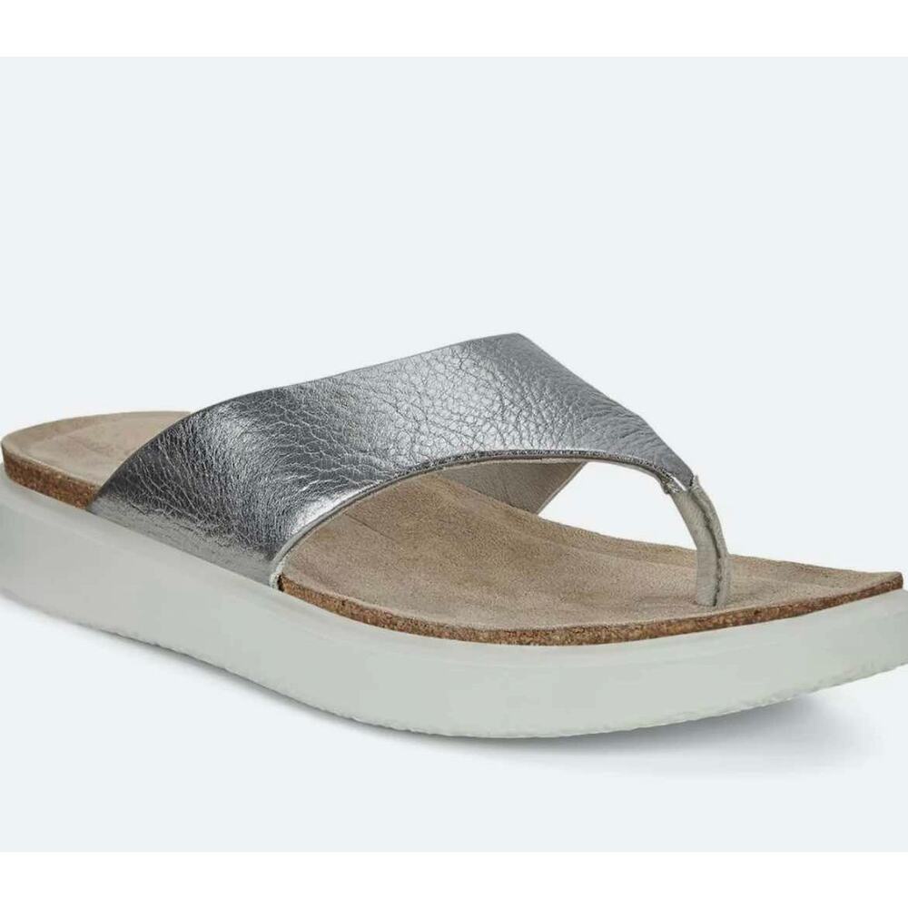Ecco Corsphere Arch Support Cushioned Thong Slide Silver EU 36 US 5/5.5 NEW